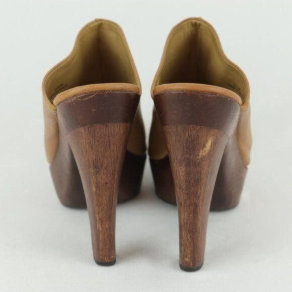 Diane Von Furstenberg Faye Women's Size 6.5 Tan Leather Open Toe Wood Sole Mule - Picture 4 of 10